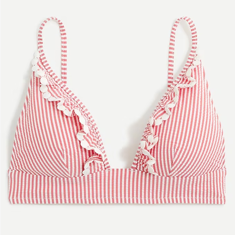 J Crew Seersucker High Waisted Two Piece Bikini with Ruffle Top - Picture 3 of 10